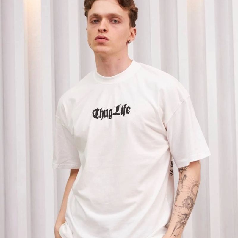 Erkek Kısa Kol Yazlık Tişört Bisiklet Yaka Baskılı Oversize T-Shirt - Beyaz Erkek Kısa Kol Yazlık Tişört Bisiklet Yaka Baskılı Oversize T-Shirt - Beyaz