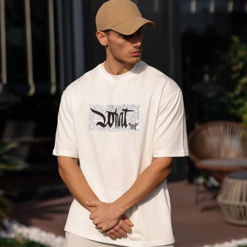 Erkek Kısa Kol Yazlık Tişört Bisiklet Yaka Baskılı Oversize T-Shirt - Beyaz Erkek Kısa Kol Yazlık Tişört Bisiklet Yaka Baskılı Oversize T-Shirt - Beyaz