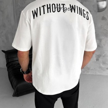 Erkek Kısa Kol Yazlık Tişört Bisiklet Yaka Baskılı Oversize T-Shirt - Beyaz Erkek Kısa Kol Yazlık Tişört Bisiklet Yaka Baskılı Oversize T-Shirt - Beyaz