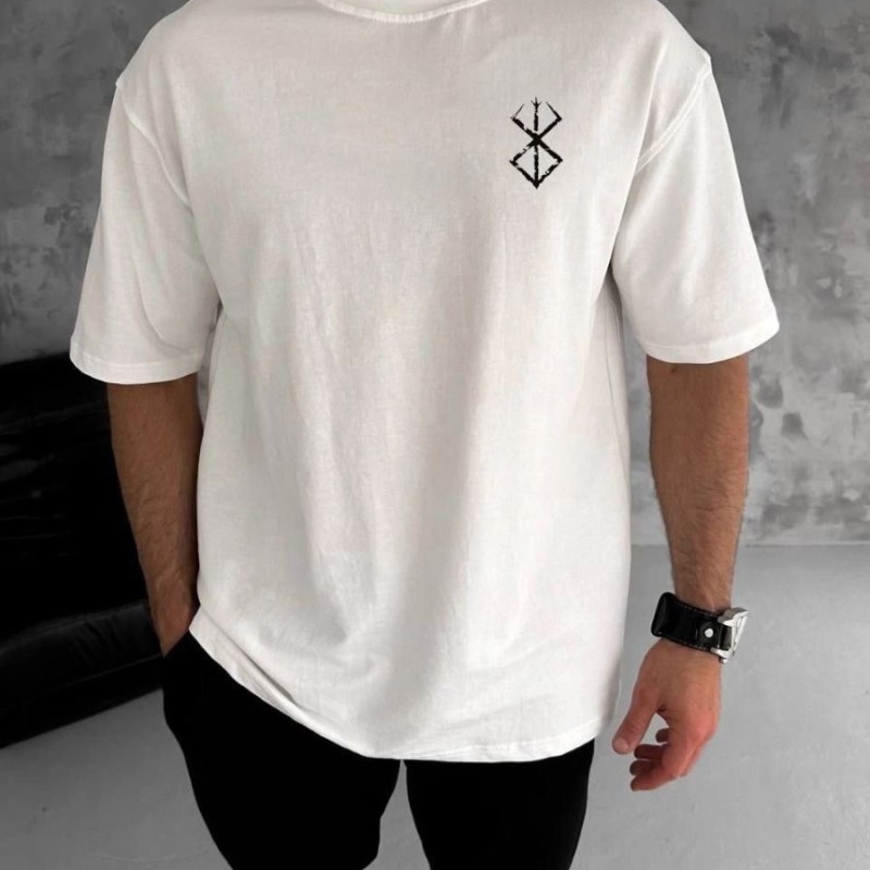 Erkek Kısa Kol Yazlık Tişört Bisiklet Yaka Baskılı Oversize T-Shirt - Beyaz Erkek Kısa Kol Yazlık Tişört Bisiklet Yaka Baskılı Oversize T-Shirt - Beyaz