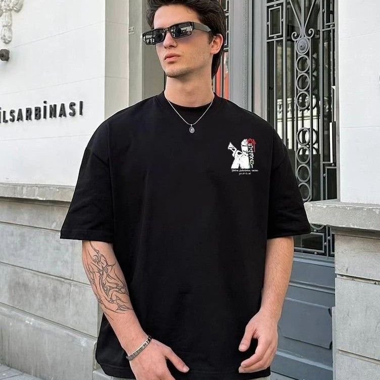 Erkek Kısa Kol Yazlık Tişört Bisiklet Yaka Baskılı Oversize T-Shirt - Beyaz Erkek Kısa Kol Yazlık Tişört Bisiklet Yaka Baskılı Oversize T-Shirt - Beyaz