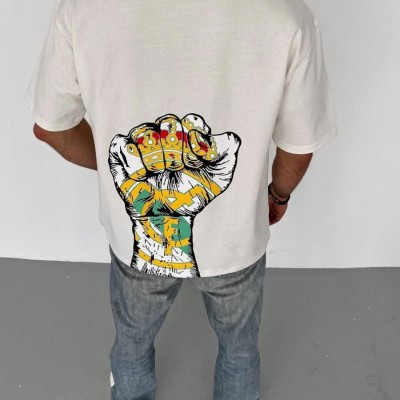 Erkek Kısa Kol Yazlık Tişört Bisiklet Yaka Baskılı Oversize T-Shirt - Beyaz Erkek Kısa Kol Yazlık Tişört Bisiklet Yaka Baskılı Oversize T-Shirt - Beyaz