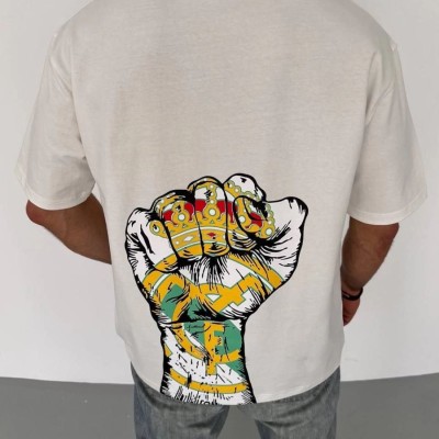 Erkek Kısa Kol Yazlık Tişört Bisiklet Yaka Baskılı Oversize T-Shirt - Beyaz Erkek Kısa Kol Yazlık Tişört Bisiklet Yaka Baskılı Oversize T-Shirt - Beyaz