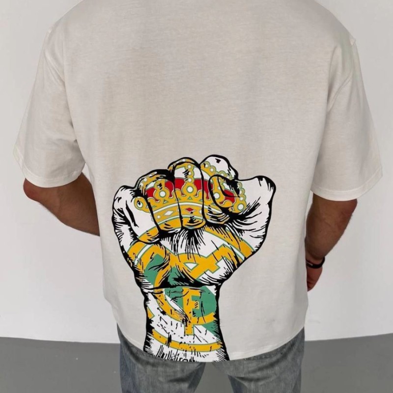 Erkek Kısa Kol Yazlık Tişört Bisiklet Yaka Baskılı Oversize T-Shirt - Beyaz Erkek Kısa Kol Yazlık Tişört Bisiklet Yaka Baskılı Oversize T-Shirt - Beyaz