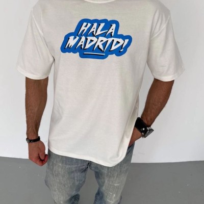 Erkek Kısa Kol Yazlık Tişört Bisiklet Yaka Baskılı Oversize T-Shirt - Beyaz Erkek Kısa Kol Yazlık Tişört Bisiklet Yaka Baskılı Oversize T-Shirt - Beyaz