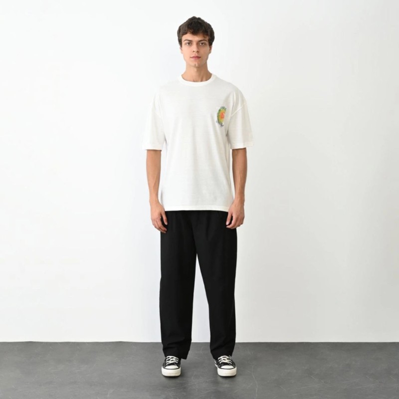 Erkek Kısa Kol Yazlık Tişört Bisiklet Yaka Baskılı Oversize T-Shirt - Beyaz Erkek Kısa Kol Yazlık Tişört Bisiklet Yaka Baskılı Oversize T-Shirt - Beyaz