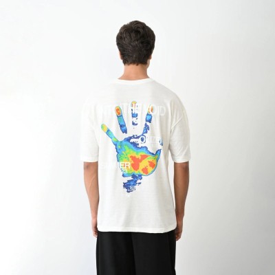 Erkek Kısa Kol Yazlık Tişört Bisiklet Yaka Baskılı Oversize T-Shirt - Beyaz Erkek Kısa Kol Yazlık Tişört Bisiklet Yaka Baskılı Oversize T-Shirt - Beyaz
