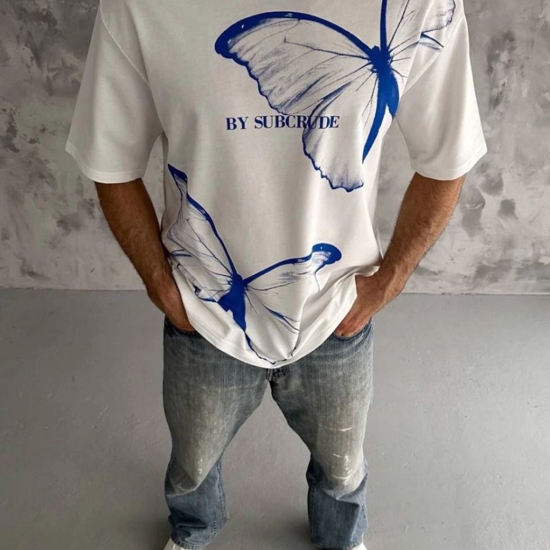Erkek Kısa Kol Yazlık Tişört Bisiklet Yaka Baskılı Oversize T-Shirt - Beyaz Erkek Kısa Kol Yazlık Tişört Bisiklet Yaka Baskılı Oversize T-Shirt - Beyaz