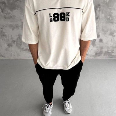 Erkek Kısa Kol Yazlık Tişört Bisiklet Yaka Baskılı Oversize T-Shirt - Beyaz Erkek Kısa Kol Yazlık Tişört Bisiklet Yaka Baskılı Oversize T-Shirt - Beyaz