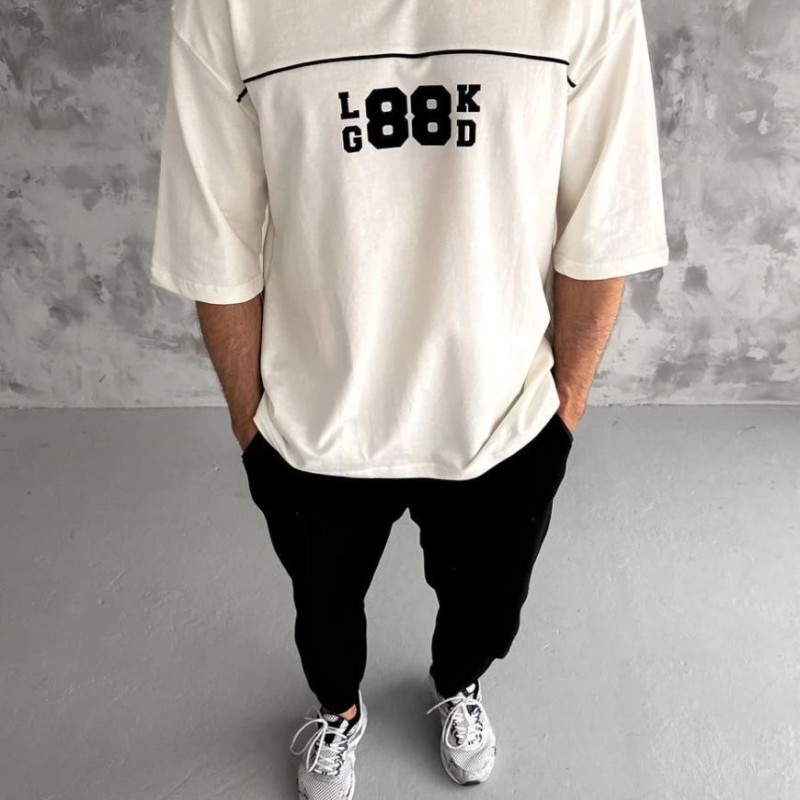 Erkek Kısa Kol Yazlık Tişört Bisiklet Yaka Baskılı Oversize T-Shirt - Beyaz Erkek Kısa Kol Yazlık Tişört Bisiklet Yaka Baskılı Oversize T-Shirt - Beyaz