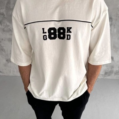 Erkek Kısa Kol Yazlık Tişört Bisiklet Yaka Baskılı Oversize T-Shirt - Beyaz Erkek Kısa Kol Yazlık Tişört Bisiklet Yaka Baskılı Oversize T-Shirt - Beyaz