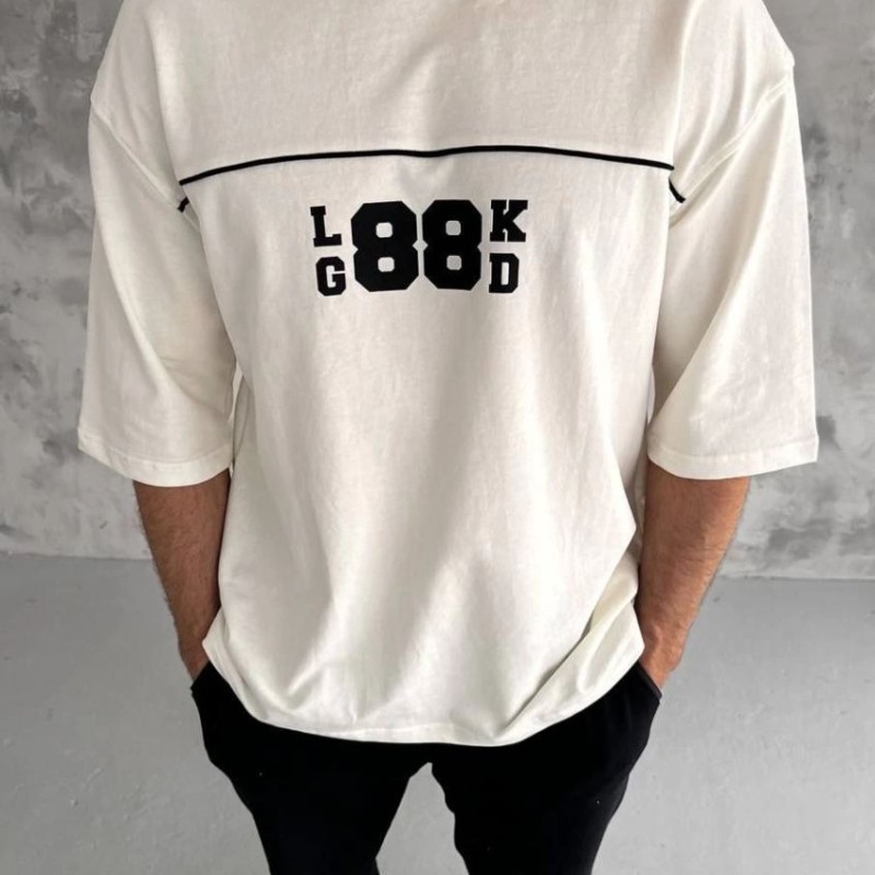 Erkek Kısa Kol Yazlık Tişört Bisiklet Yaka Baskılı Oversize T-Shirt - Beyaz Erkek Kısa Kol Yazlık Tişört Bisiklet Yaka Baskılı Oversize T-Shirt - Beyaz