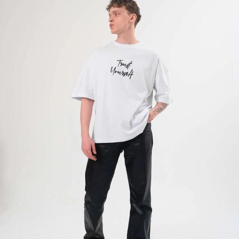 Erkek Kısa Kol Yazlık Tişört Bisiklet Yaka Baskılı Oversize T-Shirt - Beyaz Erkek Kısa Kol Yazlık Tişört Bisiklet Yaka Baskılı Oversize T-Shirt - Beyaz