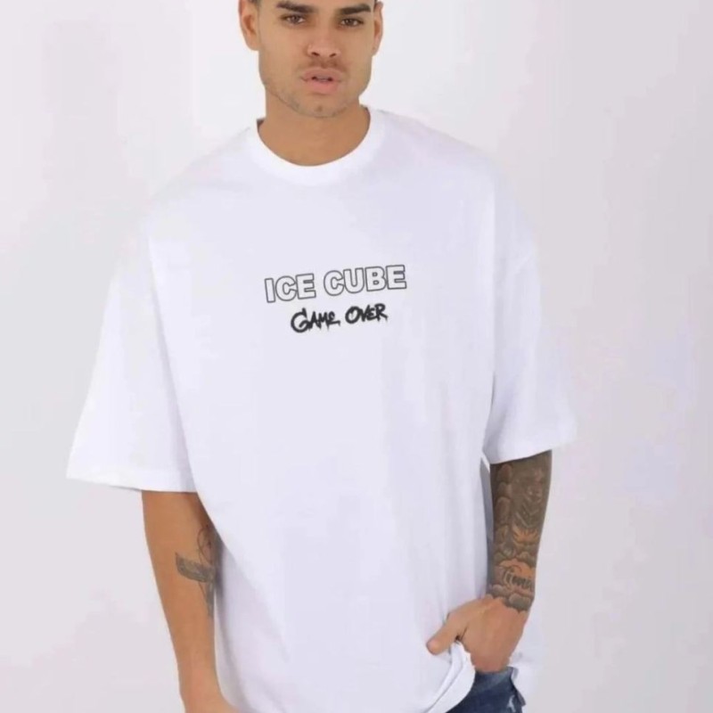 Erkek Kısa Kol Yazlık Tişört Bisiklet Yaka Baskılı Oversize T-Shirt - Beyaz Erkek Kısa Kol Yazlık Tişört Bisiklet Yaka Baskılı Oversize T-Shirt - Beyaz