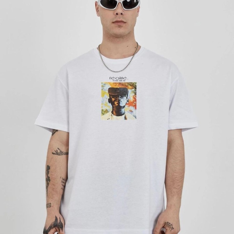 Erkek Kısa Kol Yazlık Tişört Bisiklet Yaka Baskılı Oversize T-Shirt - Beyaz Erkek Kısa Kol Yazlık Tişört Bisiklet Yaka Baskılı Oversize T-Shirt - Beyaz