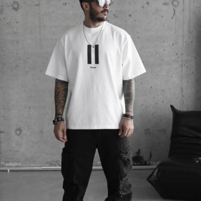 Erkek Kısa Kol Yazlık Tişört Bisiklet Yaka Baskılı Oversize T-Shirt - Beyaz Erkek Kısa Kol Yazlık Tişört Bisiklet Yaka Baskılı Oversize T-Shirt - Beyaz