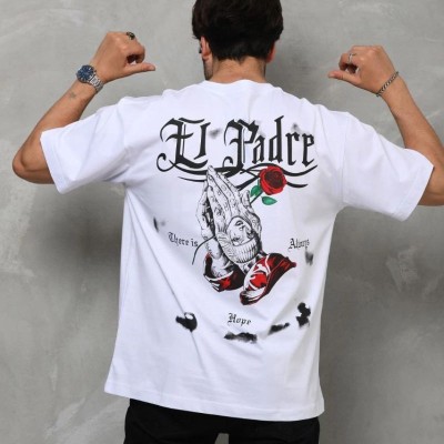 Erkek Kısa Kol Yazlık Tişört Bisiklet Yaka Baskılı Oversize T-Shirt - Beyaz Erkek Kısa Kol Yazlık Tişört Bisiklet Yaka Baskılı Oversize T-Shirt - Beyaz