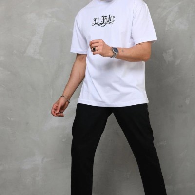 Erkek Kısa Kol Yazlık Tişört Bisiklet Yaka Baskılı Oversize T-Shirt - Beyaz Erkek Kısa Kol Yazlık Tişört Bisiklet Yaka Baskılı Oversize T-Shirt - Beyaz