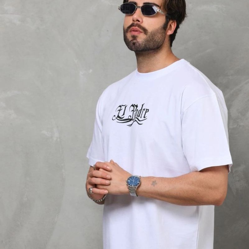 Erkek Kısa Kol Yazlık Tişört Bisiklet Yaka Baskılı Oversize T-Shirt - Beyaz Erkek Kısa Kol Yazlık Tişört Bisiklet Yaka Baskılı Oversize T-Shirt - Beyaz