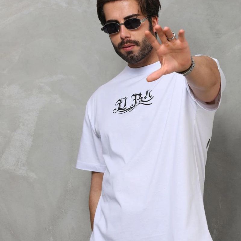 Erkek Kısa Kol Yazlık Tişört Bisiklet Yaka Baskılı Oversize T-Shirt - Beyaz Erkek Kısa Kol Yazlık Tişört Bisiklet Yaka Baskılı Oversize T-Shirt - Beyaz
