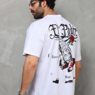 Erkek Kısa Kol Yazlık Tişört Bisiklet Yaka Baskılı Oversize T-Shirt - Beyaz Erkek Kısa Kol Yazlık Tişört Bisiklet Yaka Baskılı Oversize T-Shirt - Beyaz