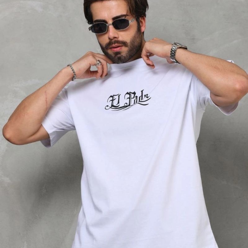 Erkek Kısa Kol Yazlık Tişört Bisiklet Yaka Baskılı Oversize T-Shirt - Beyaz Erkek Kısa Kol Yazlık Tişört Bisiklet Yaka Baskılı Oversize T-Shirt - Beyaz