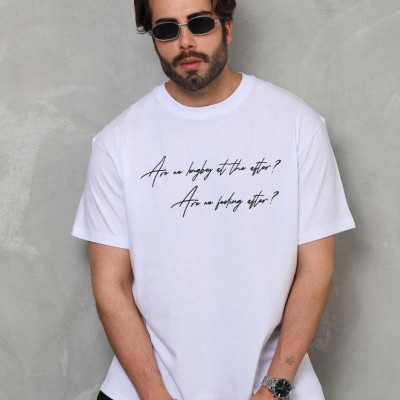 Erkek Kısa Kol Yazlık Tişört Bisiklet Yaka Baskılı Oversize T-Shirt - Beyaz Erkek Kısa Kol Yazlık Tişört Bisiklet Yaka Baskılı Oversize T-Shirt - Beyaz