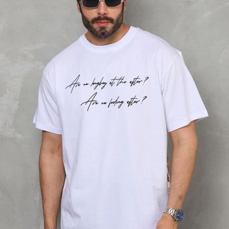 Erkek Kısa Kol Yazlık Tişört Bisiklet Yaka Baskılı Oversize T-Shirt - Beyaz Erkek Kısa Kol Yazlık Tişört Bisiklet Yaka Baskılı Oversize T-Shirt - Beyaz