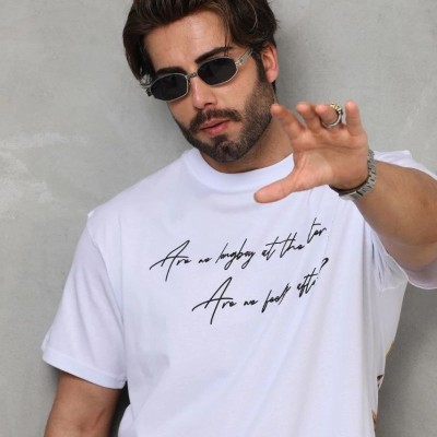 Erkek Kısa Kol Yazlık Tişört Bisiklet Yaka Baskılı Oversize T-Shirt - Beyaz Erkek Kısa Kol Yazlık Tişört Bisiklet Yaka Baskılı Oversize T-Shirt - Beyaz