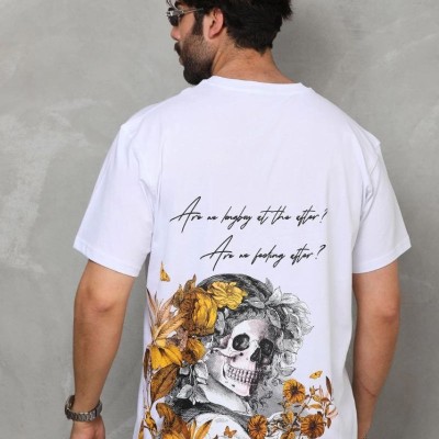 Erkek Kısa Kol Yazlık Tişört Bisiklet Yaka Baskılı Oversize T-Shirt - Beyaz Erkek Kısa Kol Yazlık Tişört Bisiklet Yaka Baskılı Oversize T-Shirt - Beyaz