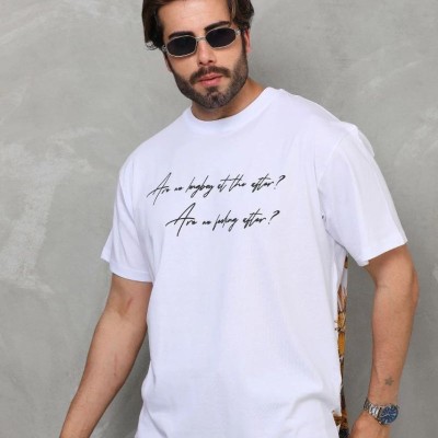 Erkek Kısa Kol Yazlık Tişört Bisiklet Yaka Baskılı Oversize T-Shirt - Beyaz Erkek Kısa Kol Yazlık Tişört Bisiklet Yaka Baskılı Oversize T-Shirt - Beyaz
