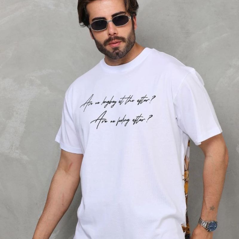 Erkek Kısa Kol Yazlık Tişört Bisiklet Yaka Baskılı Oversize T-Shirt - Beyaz Erkek Kısa Kol Yazlık Tişört Bisiklet Yaka Baskılı Oversize T-Shirt - Beyaz