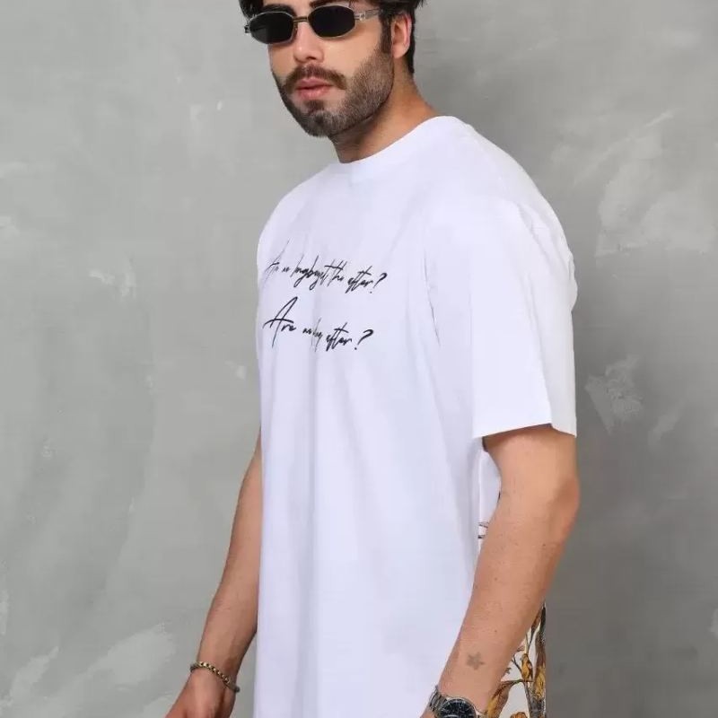 Erkek Kısa Kol Yazlık Tişört Bisiklet Yaka Baskılı Oversize T-Shirt - Beyaz Erkek Kısa Kol Yazlık Tişört Bisiklet Yaka Baskılı Oversize T-Shirt - Beyaz