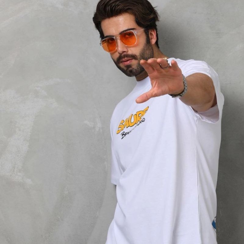 Erkek Kısa Kol Yazlık Tişört Bisiklet Yaka Baskılı Oversize T-Shirt - Beyaz Erkek Kısa Kol Yazlık Tişört Bisiklet Yaka Baskılı Oversize T-Shirt - Beyaz