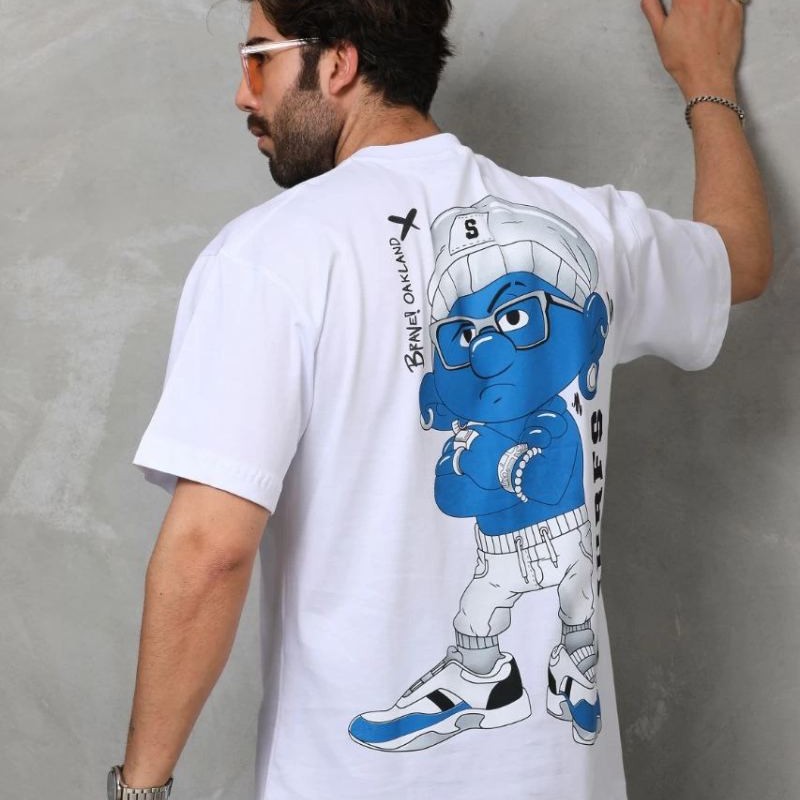 Erkek Kısa Kol Yazlık Tişört Bisiklet Yaka Baskılı Oversize T-Shirt - Beyaz Erkek Kısa Kol Yazlık Tişört Bisiklet Yaka Baskılı Oversize T-Shirt - Beyaz