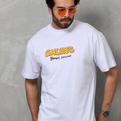 Erkek Kısa Kol Yazlık Tişört Bisiklet Yaka Baskılı Oversize T-Shirt - Beyaz Erkek Kısa Kol Yazlık Tişört Bisiklet Yaka Baskılı Oversize T-Shirt - Beyaz