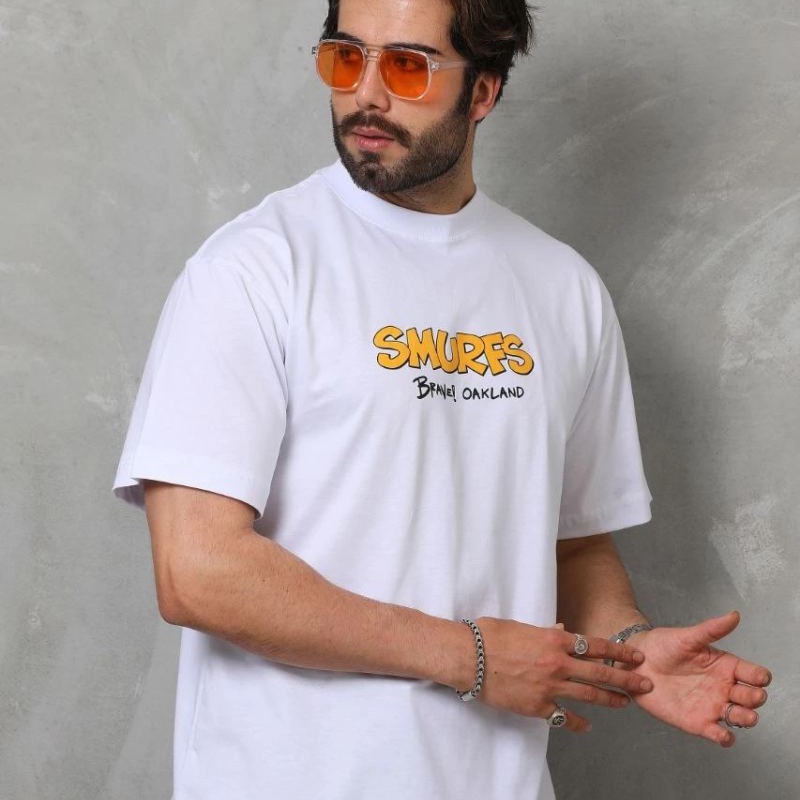 Erkek Kısa Kol Yazlık Tişört Bisiklet Yaka Baskılı Oversize T-Shirt - Beyaz Erkek Kısa Kol Yazlık Tişört Bisiklet Yaka Baskılı Oversize T-Shirt - Beyaz