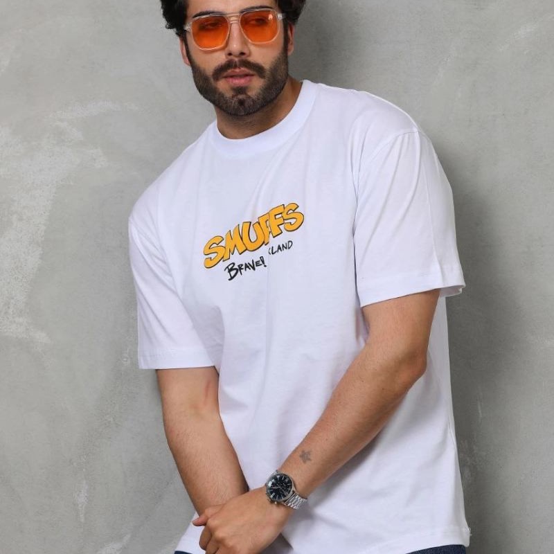Erkek Kısa Kol Yazlık Tişört Bisiklet Yaka Baskılı Oversize T-Shirt - Beyaz Erkek Kısa Kol Yazlık Tişört Bisiklet Yaka Baskılı Oversize T-Shirt - Beyaz