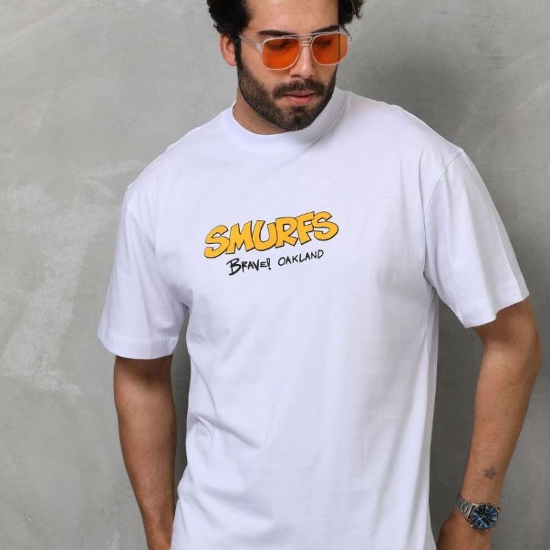 Erkek Kısa Kol Yazlık Tişört Bisiklet Yaka Baskılı Oversize T-Shirt - Beyaz Erkek Kısa Kol Yazlık Tişört Bisiklet Yaka Baskılı Oversize T-Shirt - Beyaz