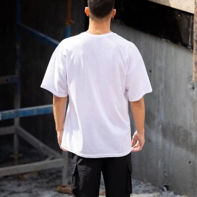 Erkek Kısa Kol Yazlık Tişört Bisiklet Yaka Baskılı Oversize T-Shirt - Beyaz Erkek Kısa Kol Yazlık Tişört Bisiklet Yaka Baskılı Oversize T-Shirt - Beyaz