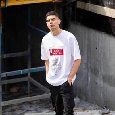 Erkek Kısa Kol Yazlık Tişört Bisiklet Yaka Baskılı Oversize T-Shirt - Beyaz Erkek Kısa Kol Yazlık Tişört Bisiklet Yaka Baskılı Oversize T-Shirt - Beyaz