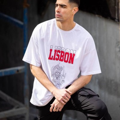 Erkek Kısa Kol Yazlık Tişört Bisiklet Yaka Baskılı Oversize T-Shirt - Beyaz Erkek Kısa Kol Yazlık Tişört Bisiklet Yaka Baskılı Oversize T-Shirt - Beyaz