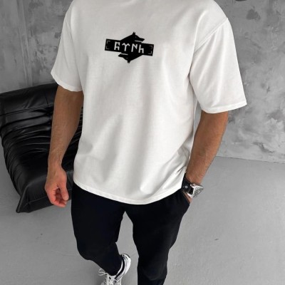 Erkek Kısa Kol Yazlık Tişört Bisiklet Yaka Baskılı Oversize T-Shirt - Beyaz Erkek Kısa Kol Yazlık Tişört Bisiklet Yaka Baskılı Oversize T-Shirt - Beyaz
