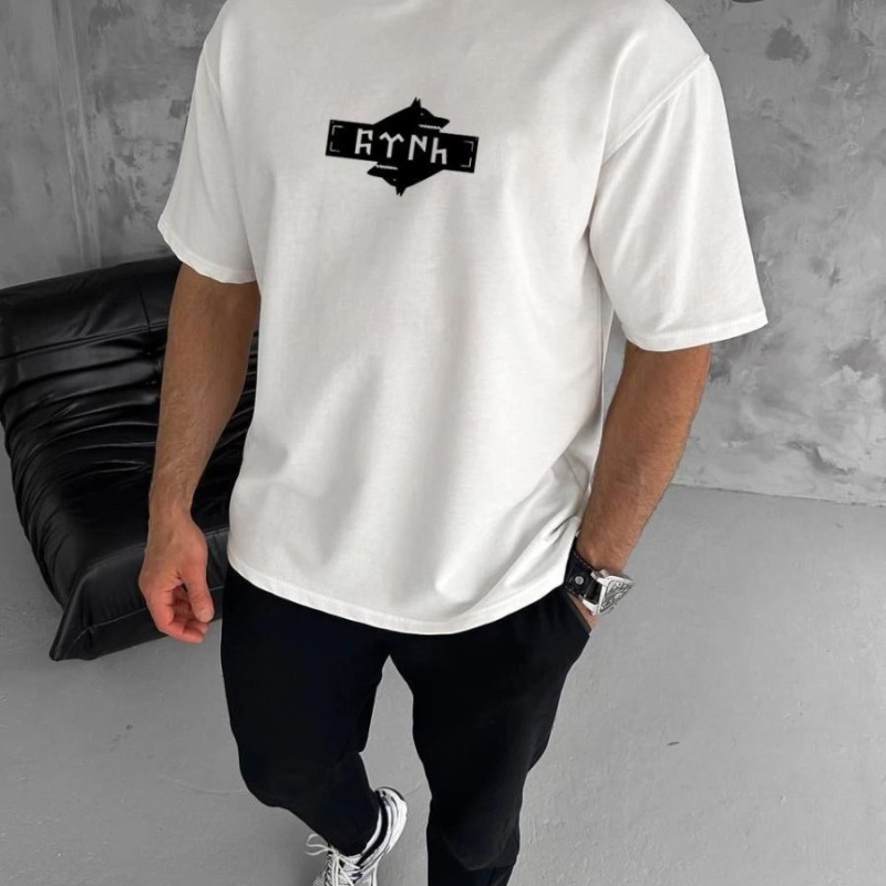 Erkek Kısa Kol Yazlık Tişört Bisiklet Yaka Baskılı Oversize T-Shirt - Beyaz Erkek Kısa Kol Yazlık Tişört Bisiklet Yaka Baskılı Oversize T-Shirt - Beyaz