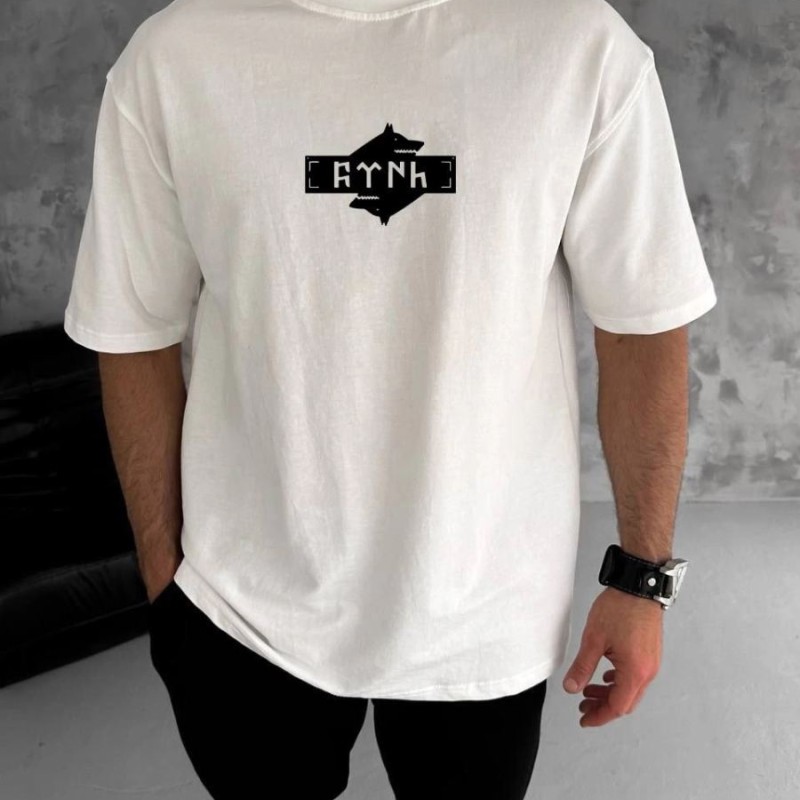 Erkek Kısa Kol Yazlık Tişört Bisiklet Yaka Baskılı Oversize T-Shirt - Beyaz Erkek Kısa Kol Yazlık Tişört Bisiklet Yaka Baskılı Oversize T-Shirt - Beyaz