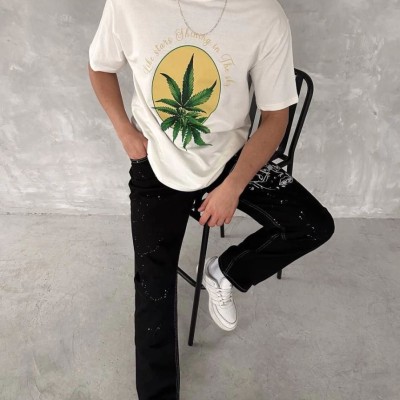 Erkek Kısa Kol Yazlık Tişört Bisiklet Yaka Baskılı Oversize T-Shirt - Beyaz Erkek Kısa Kol Yazlık Tişört Bisiklet Yaka Baskılı Oversize T-Shirt - Beyaz