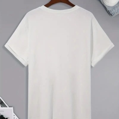 Erkek Kısa Kol Yazlık Tişört Bisiklet Yaka Baskılı Oversize T-Shirt - Beyaz