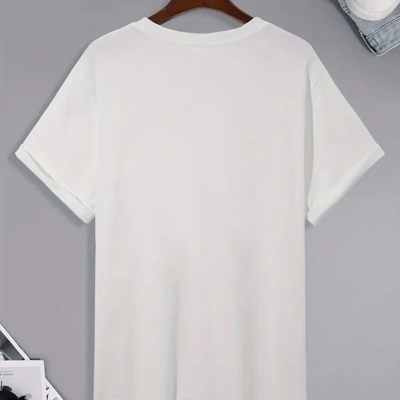 Erkek Kısa Kol Yazlık Tişört Bisiklet Yaka Baskılı Oversize T-Shirt - Beyaz