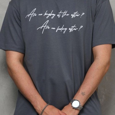 Erkek Kısa Kol Yazlık Tişört Bisiklet Yaka Baskılı Oversize T-Shirt - Füme Erkek Kısa Kol Yazlık Tişört Bisiklet Yaka Baskılı Oversize T-Shirt - Füme
