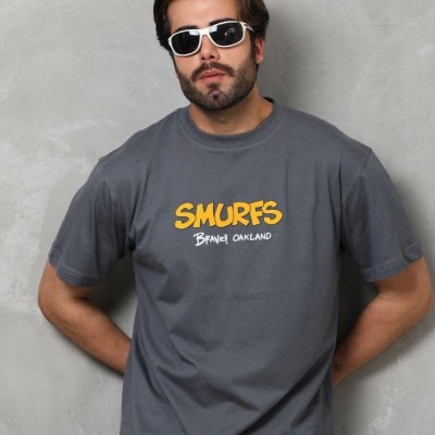 Erkek Kısa Kol Yazlık Tişört Bisiklet Yaka Baskılı Oversize T-Shirt - Füme Erkek Kısa Kol Yazlık Tişört Bisiklet Yaka Baskılı Oversize T-Shirt - Füme